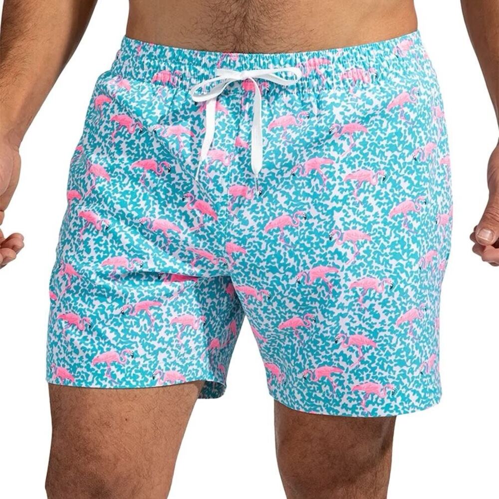 Chubbies Blue Pink Flamingo Domingos Are For Flamingos Large Lined Swim Trunks